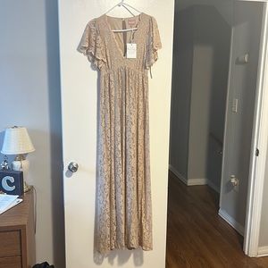 Show Me Your Mumu Lace Maxi Dress in Champagne